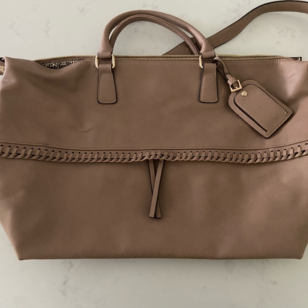 Sole Society Tan Travel Bag with Braided Trim and Double Handles